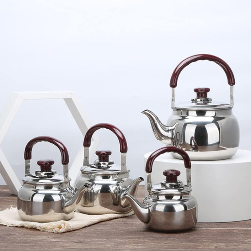 LIFKOME Traditional Stainless Steel Heavy Duty Tea Kettle With Sandwich Bottom and Specialty Cool Touch Handling Mirror Finish Stainless Steel Whistling Tea Kettle Stove Top