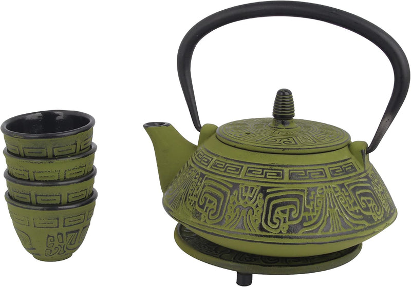 26 oz Japanese Cast Iron Pot Tea Set - Teapot with Infuser and Trivet for Loose Tea Adults, Green