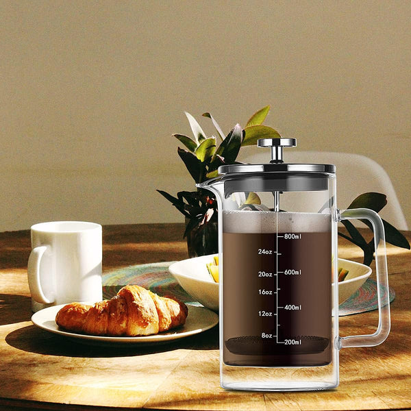 Upspirit French Press Coffee Maker, Coffee Presses Glass Double Wall Insulated Hot Cold Brew Coffee Tea Maker, 6 Cup Espresso Pot With 3 Filters, 27oz/800ml