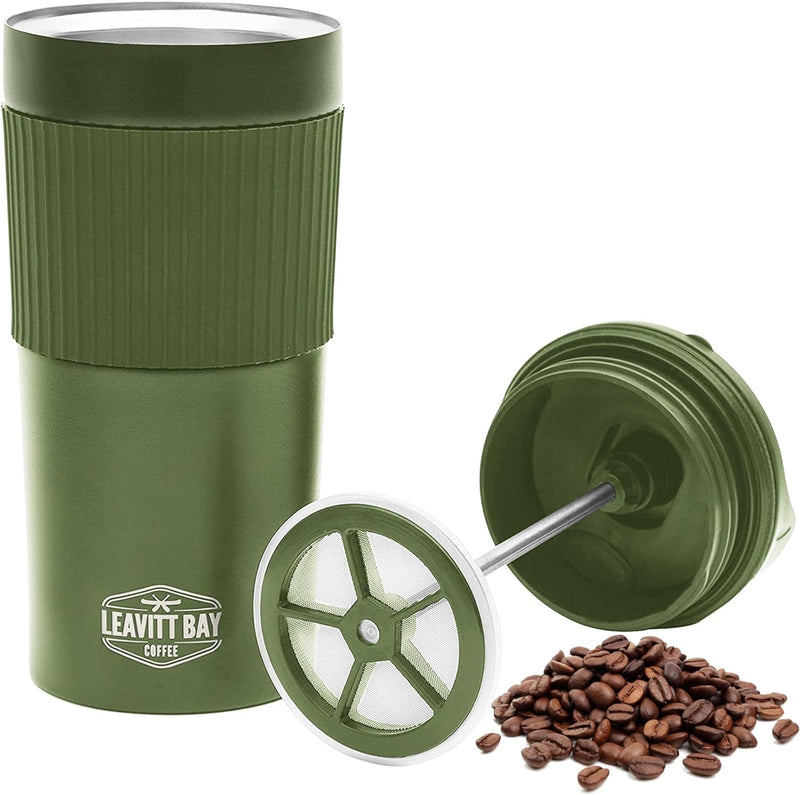 Portable French Press Travel Mug (15oz) - Stainless Steel & Double Wall Vacuum Black Coffee Maker – Single Serve French Press for Travel, Home, Office, or Camping - No Leak Coffee or Tea Press Tumbler