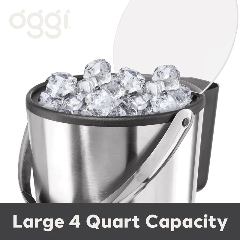 Oggi Insulated Ice Bucket, 4 Quart / 3.8 L, Stainless Steel, Black