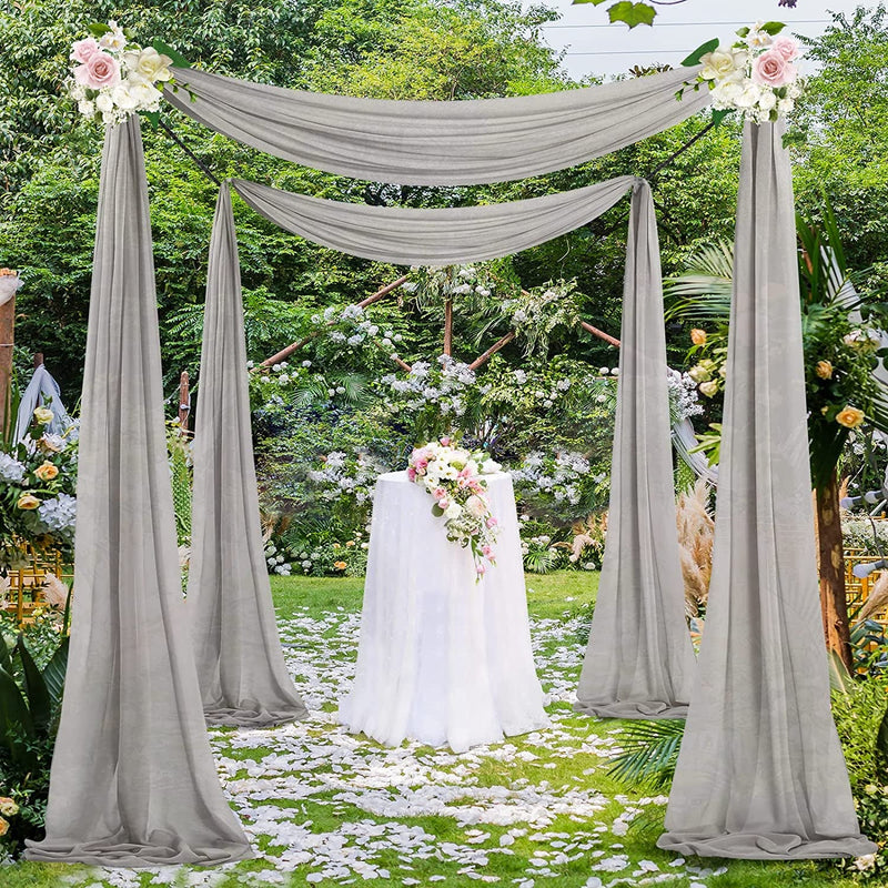 Gray Chiffon Wedding Arch Drapes - 2 Panels 6 Yards for Parties and Photography Decorations