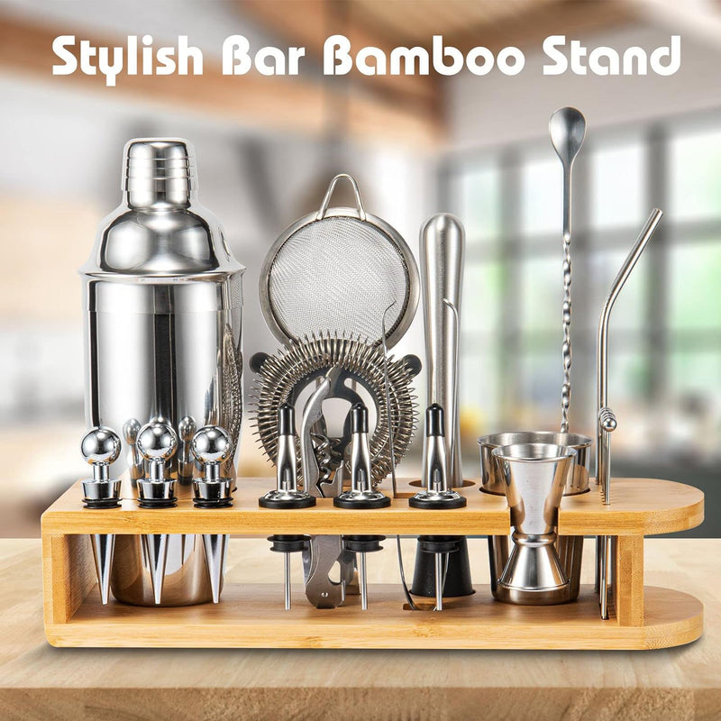 Semderm Cocktail Shaker Set Mixology Bartender Kit with Bamboo Stand | 26-Piece Cocktail Kit Bar Set with All Essential Bar Tools | Perfect Cocktail Set and Bar Kit for Drink Mixing Experience