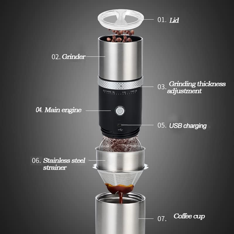 Electric Conical Burr Coffee Grinder Mni Portable Cordless Rechargeable Espresso Travel Coffee Bean Grinder Stainless Steel Coffee Maker with 15 Fine to Coarse Grind Settings Christmas Gift (Black)