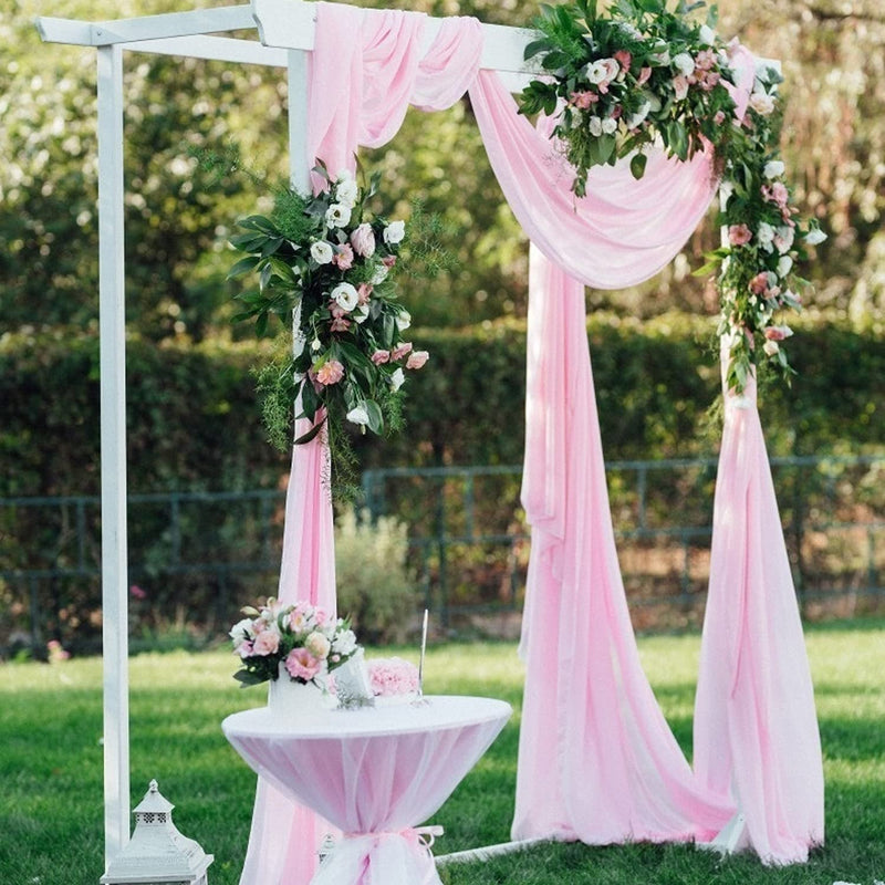 PARTISKY Wedding Arch Draping Fabric, 1 Panel 18FT Pink Sheer Backdrop Curtain Chiffon Fabric Drapes Arbor Drapery Wedding Ceremony Reception Swag Decorations