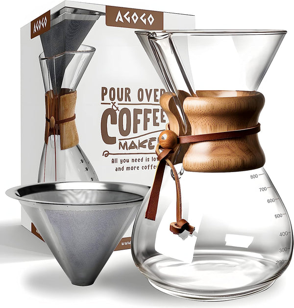 AGOGO Pour Over Coffeemaker Set Classic Series with Filter 8 Cups