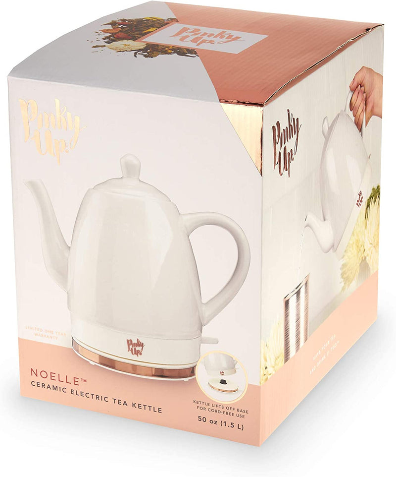 Pink Up Noelle Electric Tea Kettle, Gooseneck Kettle, Hot Water Dispenser, Pour Over Coffee, Automatic shut off, Cordless, Electric Teapot, 1.5L, Ceramic, Grey