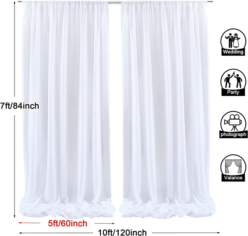 White Chiffon Sheer Backdrop Curtain - 10ft x 7ft - Wrinkle-Free for Weddings Parties and Events