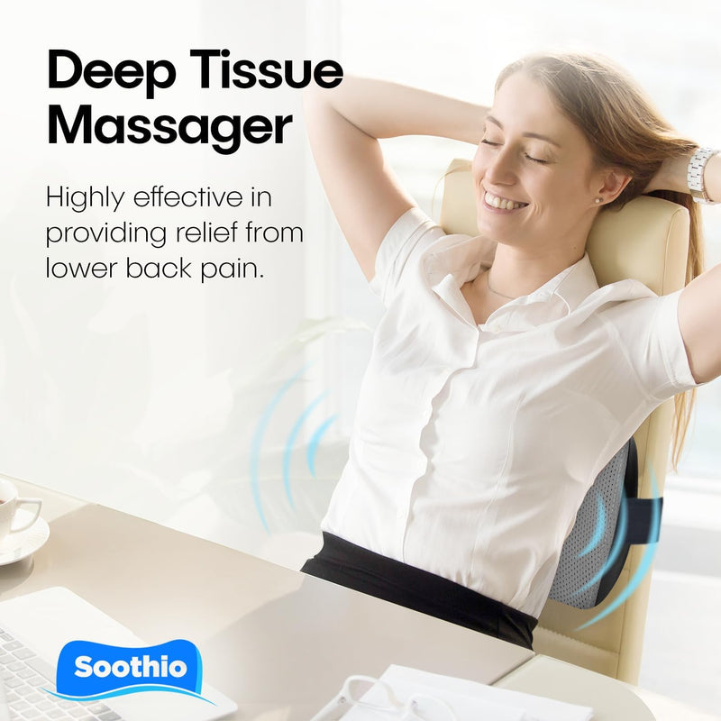 Soothio Deep Tissue Back Massager, Back Pain Relief, 4D Motion Strokes Muscles Down and Across for Deeper Massage, Strong Motor for Tough Backs, Car Charger, Very Effective for Lower Back Pain Relief