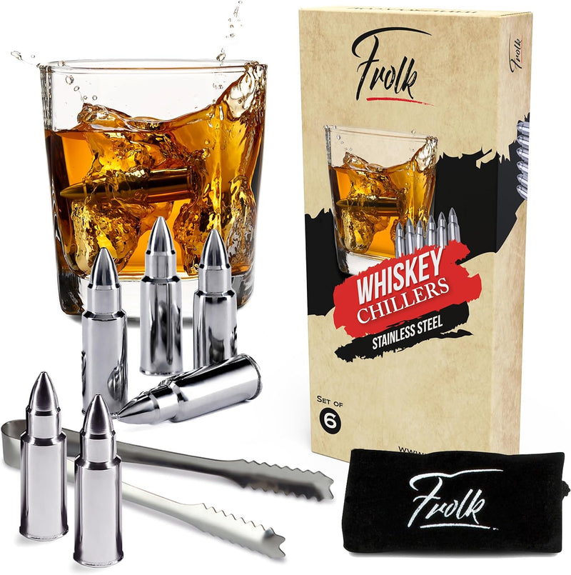 Gifts for Men Dad Husband Christmas- 4 XL Stainless Steel Whisky Ice Balls, Special Tongs & Freezer Pouch in Luxury Gift Box for Whiskey Lovers!