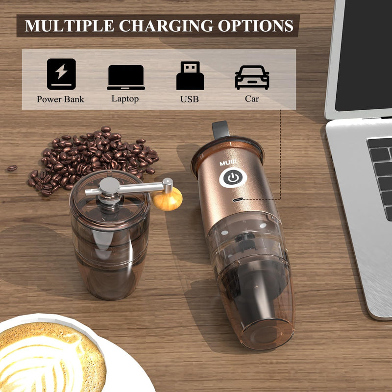 Mulli Portable Burr Coffee Grinder,Electric/Manual 2-in-1 Cafe Grind, Adjustable Burr Mill with 5 Precise Grind Setting for Drip/Espresso/PourOver and More