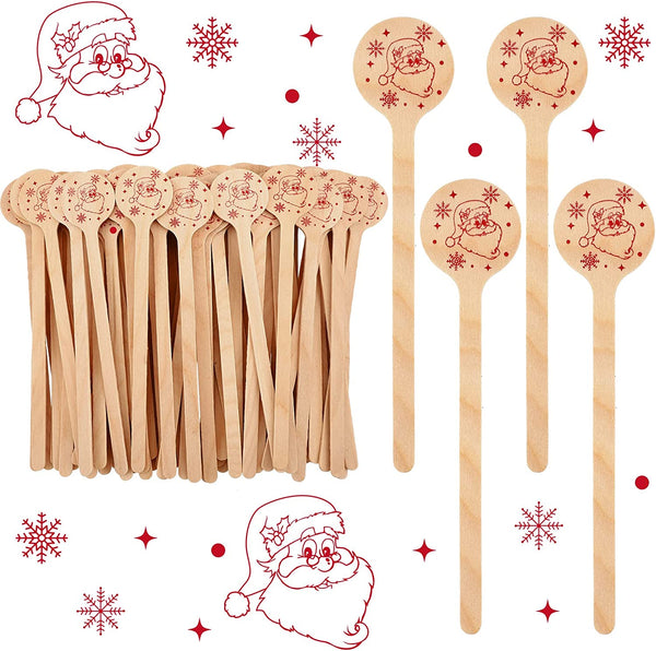 200 Pcs 6 Inch Christmas Coffee Stirrers Wooden Coffee Stir Sticks for Coffee Santa Claus Cocktail Sticks Snowflake Round Wooden Stir Sticks for Cocktail Beverage Hot Drinks Party Supplies (Santa)