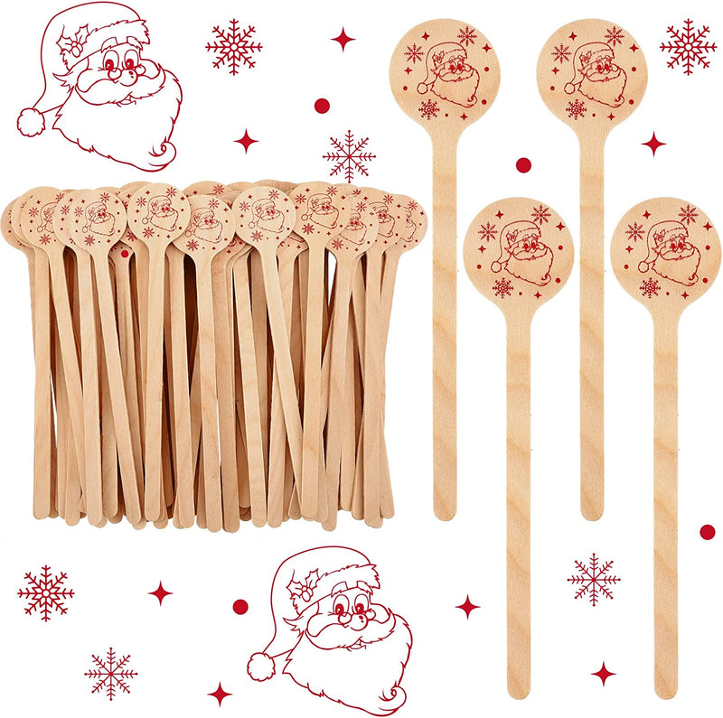 200 Pcs 6 Inch Christmas Coffee Stirrers Wooden Coffee Stir Sticks for Coffee Santa Claus Cocktail Sticks Snowflake Round Wooden Stir Sticks for Cocktail Beverage Hot Drinks Party Supplies (Santa)