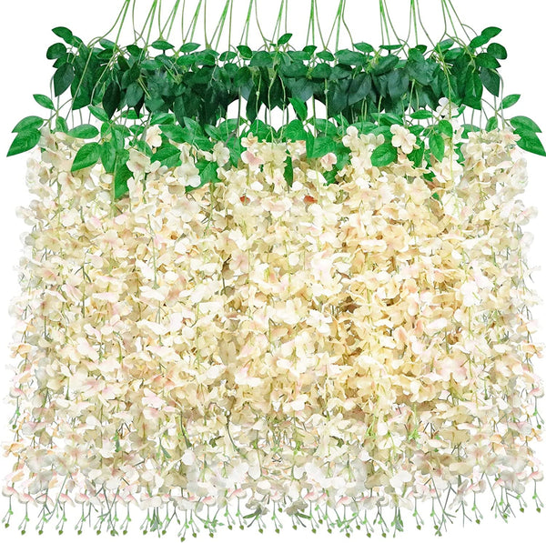 12 Pack Artificial Wisteria Vine Rattan Silk Hanging Garland for Home Decoration