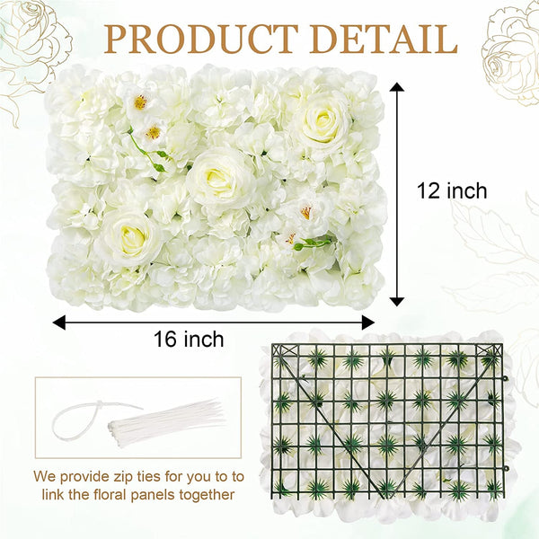 Artificial Flower Wall Panels - 6 Pack White Rose 12x16 Inch for Weddings Parties Baby Showers