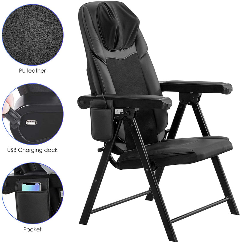 COMFIER Folding Massage Chair Portable, Shiatsu Neck Back Massager with Heat, Foldable Chair Massager for Full Body, Adjustable Backrest Height,Office Home Use, Gifts for Men Women,Black