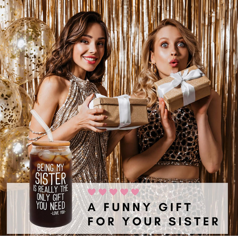 Sister Gifts from Sister, Brother - Christmas Gifts for Sister - Birthday Gifts for Sister, Sister Birthday Gifts from Sister - Funny Gifts for Sister - Gifts for Big Sister, Bestie Gifts - Can Glass