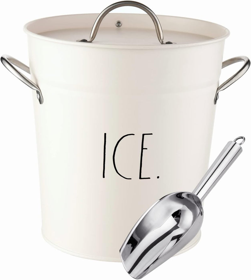 Rae Dunn Ice Bucket with Scoop - Stainless Steel Bucket with Handle, Lid and Tongs with a Water Filter - 3 Qt. Storage Bin for Ice Cubes for Bars, Parties, Backyard Barbeques, Picnics, and Camping