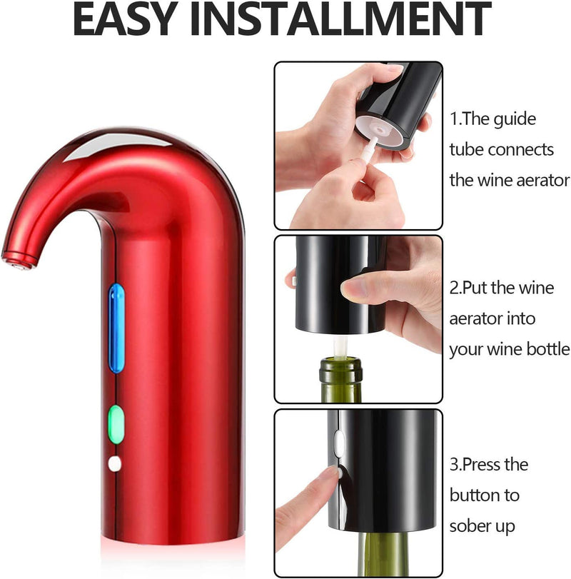 Electric Wine Aerator Pourer, Wine Decanter Pump Dispenser Set Stopper Multi-Smart Automatic Filter Wine Dispenser - Premium Aerating Pourer and Decanter Spout - wine preserver(Lucky red)