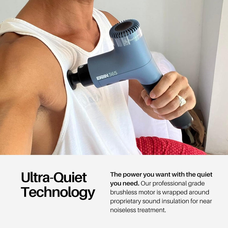 Ekrin Athletics 365 Massage Gun - Ergonomic Deep Tissue Back & Neck Massager for Pain Relief & Soreness - 4 Speeds & Attachments - Long Battery Life & Noise Insulation - Daily Wellness & Recovery