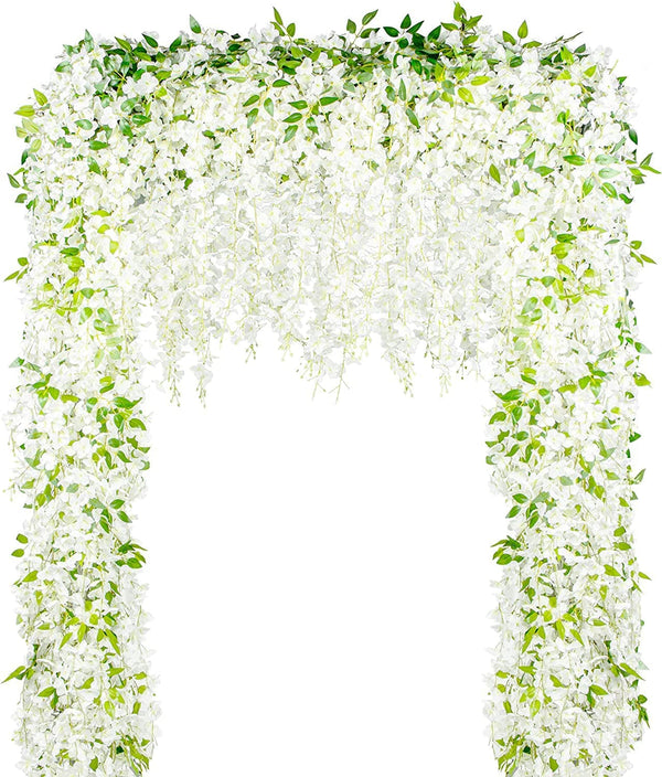 Artificial Wisteria Garland Vine - 12PCS 72FT Hanging Flower for Wedding Garden Home Decor White