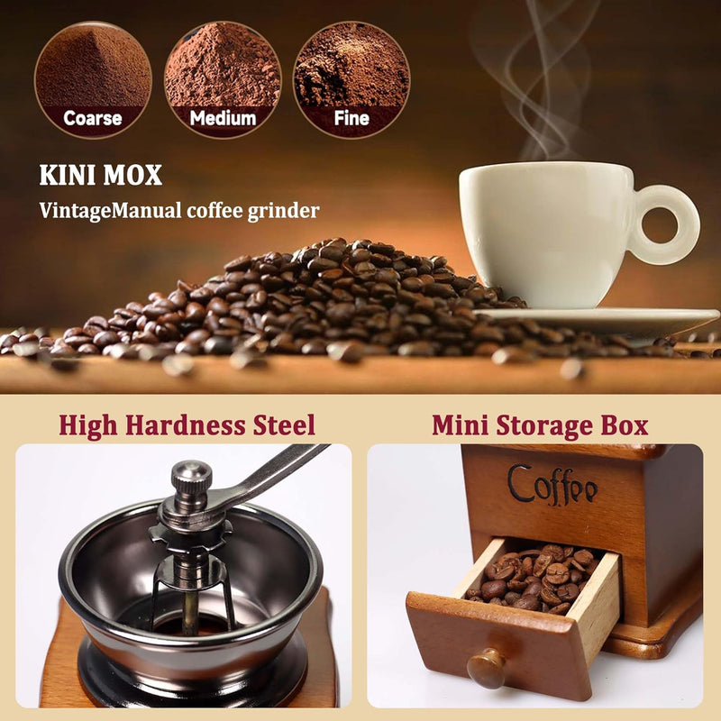 Manual Coffee Grinder Mini Vintage Wooden Coffee Bean Grinder for Decoration Display Antique Coffee Mill for Making Mesh Coffee Classic French Press for Decoration & Gift