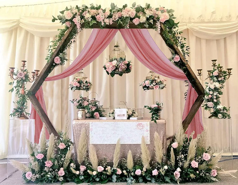 20FT Dusty Rose Wedding Arch Drapes - 2 Panels Sheer Chiffon Fabric Decoration Set