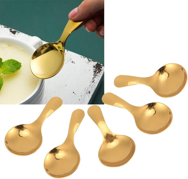Watris Veiyi 5PCS Short Handle Spoons, Small Scoops for Canisters, Mini Gold Spoons, Spice Jars Spoon for Salt Sugar Condiments Coffee Tea Dessert