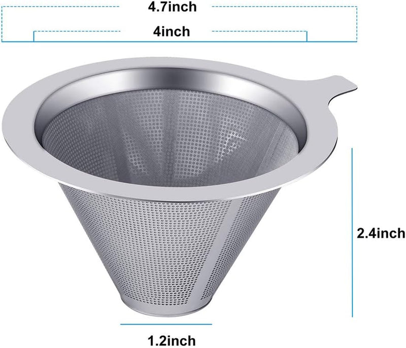 ANNMEXX Upgraded Pour Over Coffee Filter, Coffee Dripper, Paperless Mess Stainless Steel Coffee Filter, Maker One to Two Cup Coffee, Keeping Nature Coffee Flavour, Easy to Use and Clean (1-2Cups)