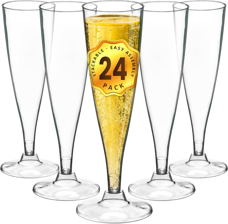 DecorRack 24 Martini Cocktail Glasses, Plastic Party Champagne Cups, Perfect for Outdoor Parties, Weddings, Picnics, Stackable Stemmed, Reusable, Disposable Glasses (Pack of 24)