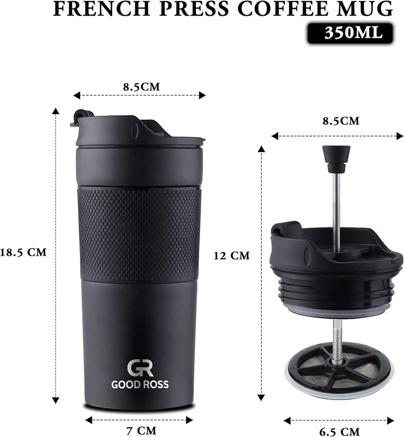 GOOD ROSS. 2in1. Vacuum-insulated travel French Press. Double wall stainless steel, Coffee Pot 12oz