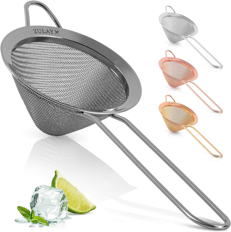 Zulay Stainless Steel Cocktail Strainer - Effective Cone Shaped Fine Mesh Strainer For Tea Herbs, Coffee & Drinks - Rust-Proof Tea Strainers For Loose Tea - Easy to Clean Drink Strainer (Silver)