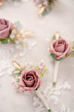 Boutonnieres for Guests in Dusty Rose & Cream