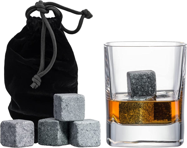 Set of 9 Grey Beverage Chilling Stones [Chill Rocks] Whiskey Stones for Whiskey and Other Beverages - in Gift Box with Velvet Carrying Pouch - Made of 100% Pure Soapstone - by Quiseen