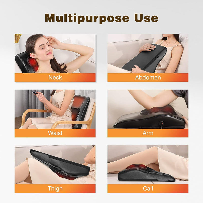 Careboda Shiatsu Back Massager with Heat, 3D Deep Kneading Electric Massager Pillow for Neck and Back Pain Relief, Ideal for Home, Office and Car Use, Best Gift for Christmas Women and Men