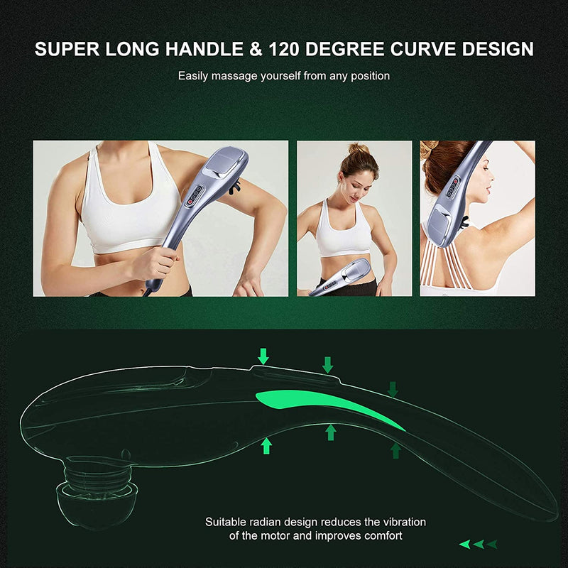 MEGAWISE Handheld Deep Tissue Neck Back Electric Massager for Shoulder, Waist, Leg, 3700 RPM Powerful Motor with 5 +2 Nodes & 5 Speeds, Knotty Muscle, A Little Heavy