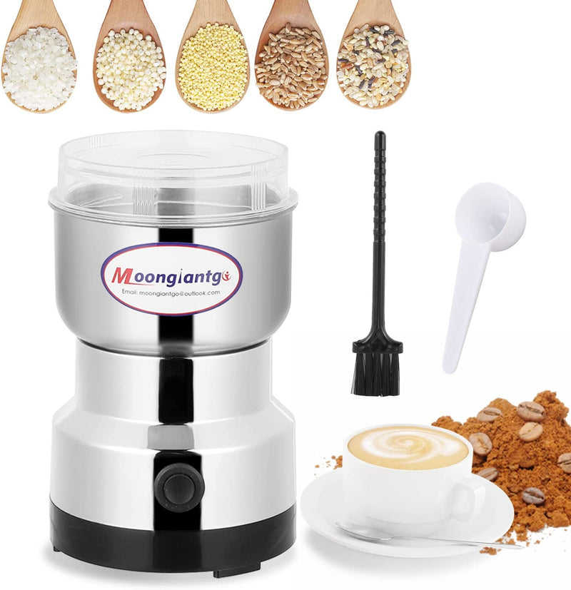 Moongiantgo Coffee Grinder Electric, Mini Spice Grinder, 200W 10s Fast Grinding, Dry Grain Mill for Spices Seeds Rice Beans Seasonings, with Replacment Stainless Steel Blade (Silver, 110V)