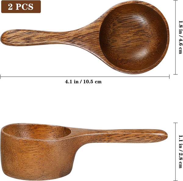 Housoutil 2pcs Wooden Coffee Spoons, Wooden Coffee Ground Spoon Coffee Scoops, Wooden Measuring Tablespoon for Coffee Beans, Ground Beans, Protein Powder, Spices, Tea Scoops for Canisters