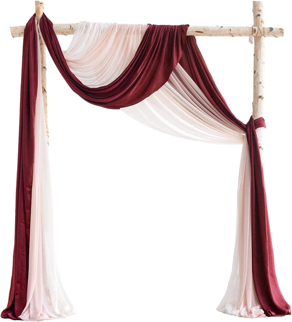 New Version Easy Hanging Wedding Arch Draping Fabric 3 Panels 30" W X 26.5Ft for Wedding Ceremony Reception Swag Decorations (Blush + Dusty Rose + Burgundy)