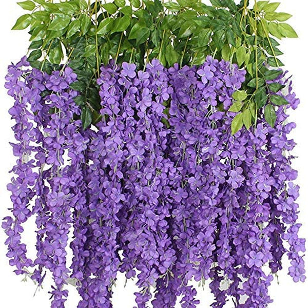 Wisteria Flower Garland - 12 Pack 375 Feet - Artificial Fake Hanging Silk Vines - Purple Blue - Wedding Garden Wall Decoration