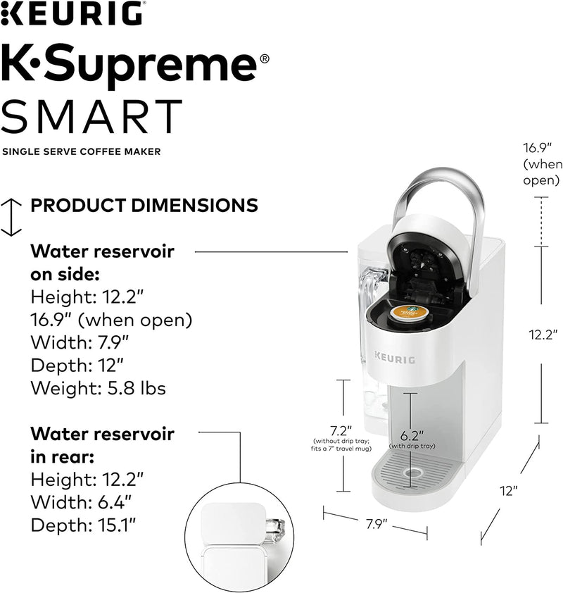 Keurig K-Supreme SMART Coffee Maker, MultiStream Technology, Brews 6-12oz Cup Sizes, White