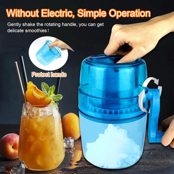 Hand Crank Ice Crusher,Snow Cone Machine Household Mini Portable Ice Shaver with Stainless Steel Blade Manual Ice Crusher for Snow Cone, Slush, Shaved Ice(Blue)