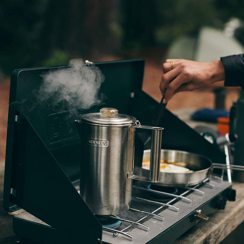 Stanley Cool Grip Camp Coffee Percolator 1.1QT, Stainless Steel Wide Mouth Coffee Press, Large Capacity, Ergonomic Handle, Dishwasher Safe