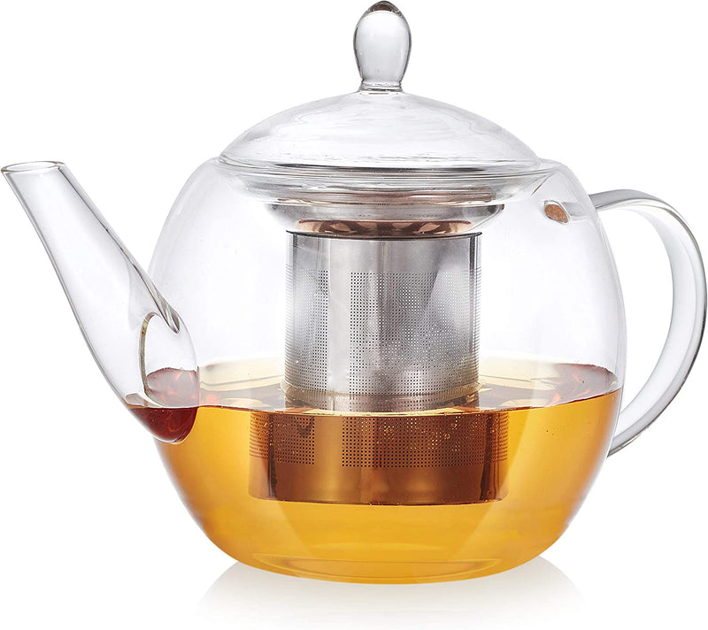 Teabloom Prague Glass Tea Maker & Warmer Set – Large Capacity (45 oz) – Heatproof Borosilicate Glass Teapot with Removable Stainless Steel Loose Tea Infuser – Stovetop Safe Kettle