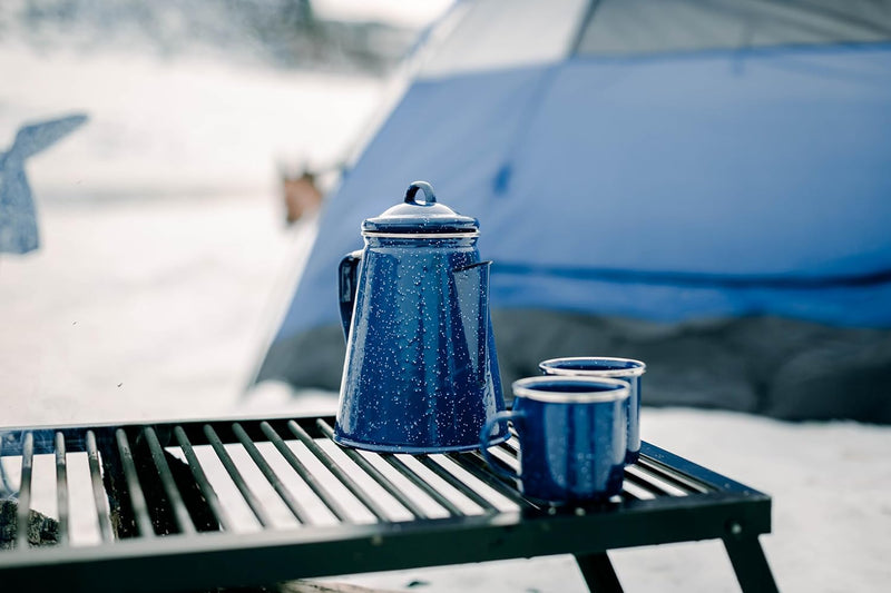 Stansport Enamel Percolator Coffee Pot & 4 Mug Set (11230),Blue