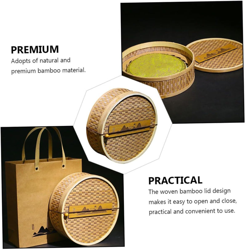 NAMOARLY 1pc Tea Cake Box Woven Storage Case Tea Bag Organizers Dry Food Holder Woven Tea Bag Holder Tea Chest Organizer Tea Leaf Case Gift Containers Snack Case Bamboo Black Tea Glove Box