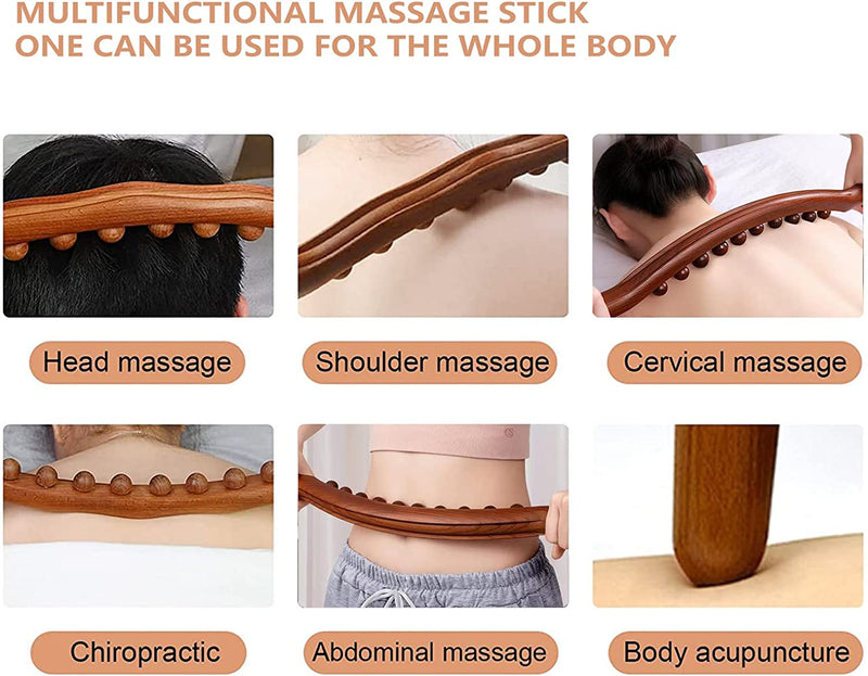 USIASM Guasha Wood Stick Wooden Scraping Stick Wood Therapy Massage Tools Lymphatic Drainage Massager 10 Beads Point Treatment Gua Sha Tools for Neck and Back