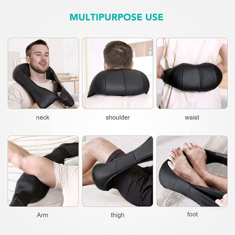 Neck Shoulder Massage with Soothing Heat, Electric Shiatsu Back Massager 3D Deep Tissue Kneading Massagers for Full Body Muscle Pain Relief Relax, Christmas Birthday Gift, Black