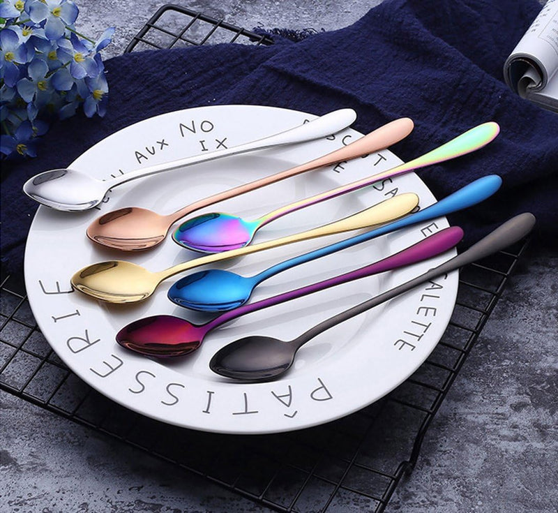 Long-handled ice tea spoon, cocktail stir spoons, stainless steel coffee spoons, ice cream scoop Set of 8