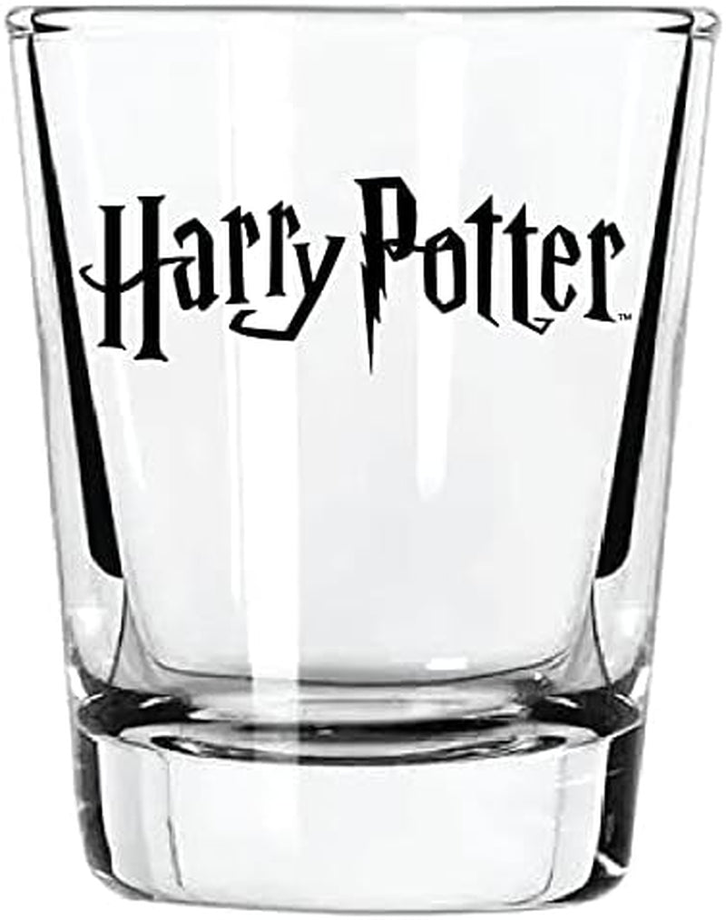 Harry Potter Shot Glass Set - 2 oz. Capacity - Set of 4 Glasses - Gryffindor, Slytherin, Hufflepuff, Ravenclaw